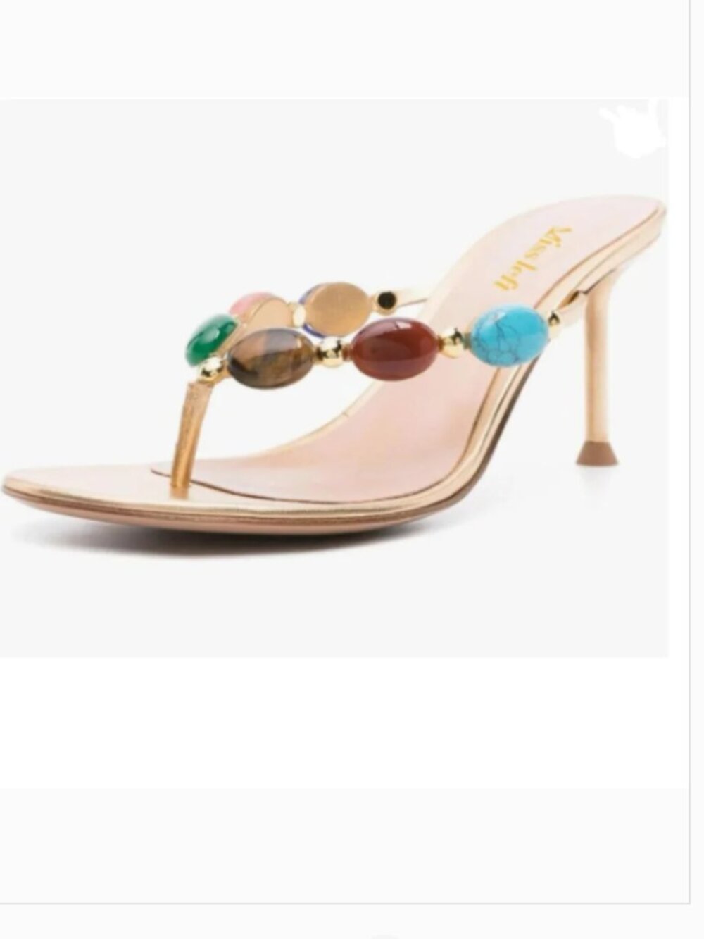 miss left Gold Jewelled Open Toe Flip Flop Thin High Heel Slip on Thong Sandals